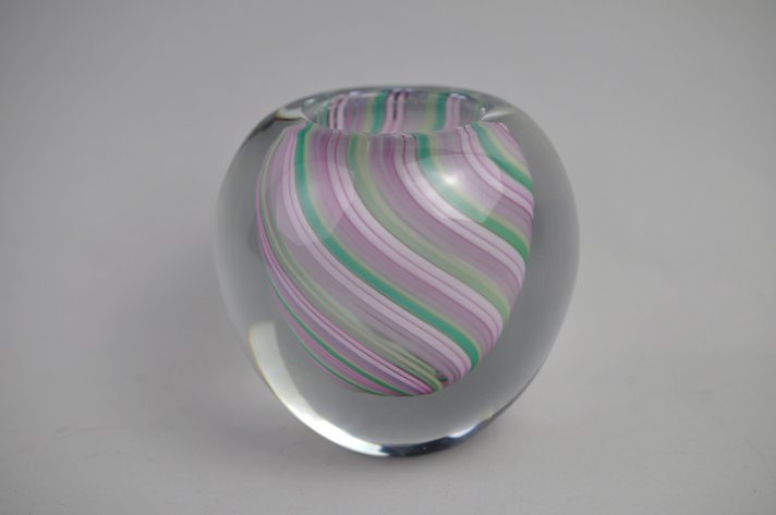 Josh Simpson Pink & Green Spiral Art Glass Vase