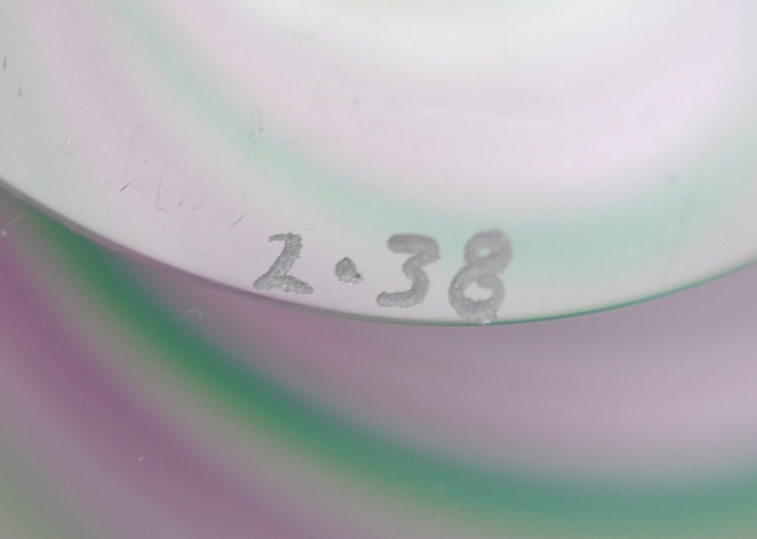 Josh Simpson Pink & Green Spiral Art Glass Vase, photo 12 of 12