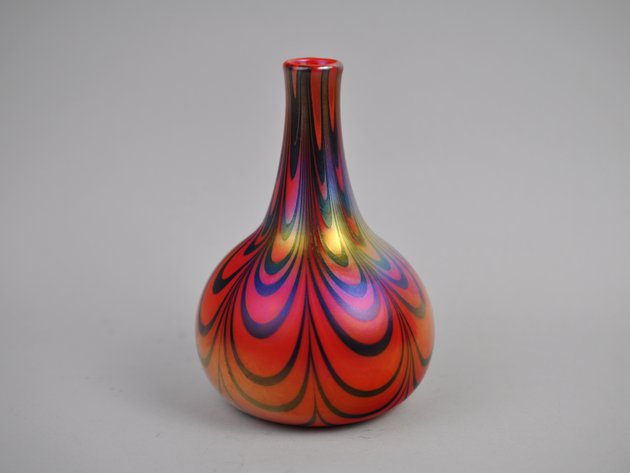 Charles Lotton Red Iridescent Art Glass Vase