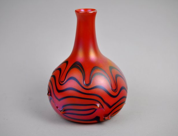 Charles Lotton Red Glass Vase w/ Drips