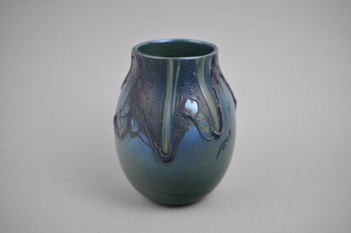 Charles Lotton Blue Iridescent Lava Glass Vase
