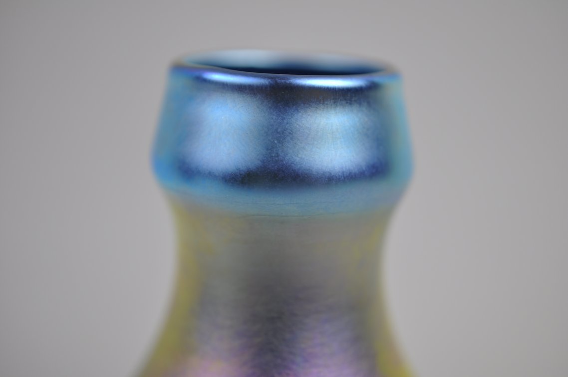 Charles Lotton Blue Iridescent Art Glass Vase, photo 2 of 8