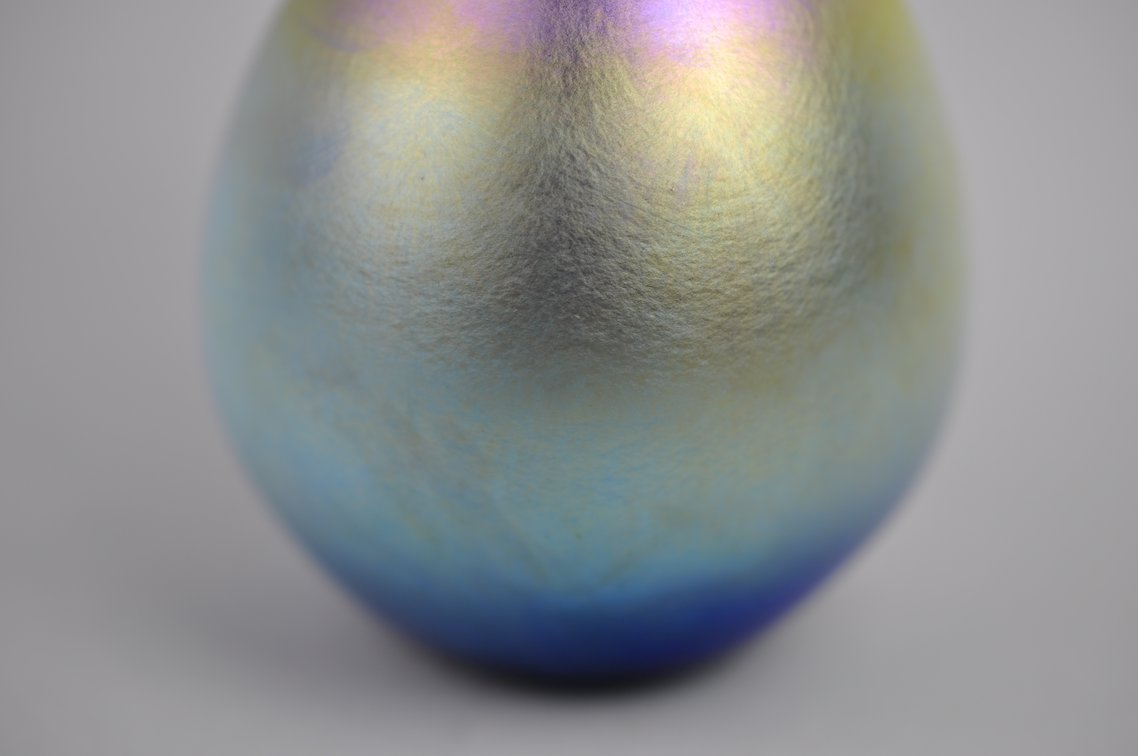 Charles Lotton Blue Iridescent Art Glass Vase, photo 3 of 8
