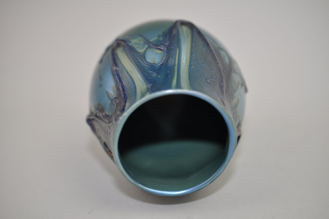 Charles Lotton Blue Iridescent Lava Glass Vase, photo 4 of 9