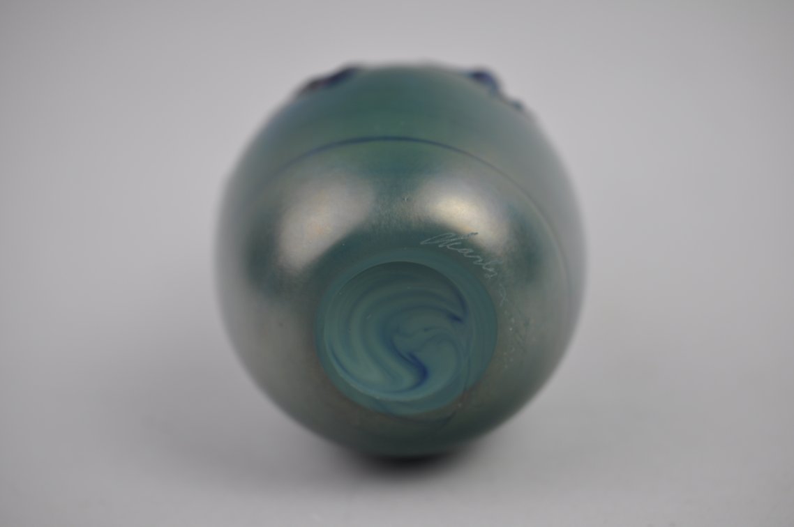 Charles Lotton Blue Iridescent Lava Glass Vase, photo 5 of 9