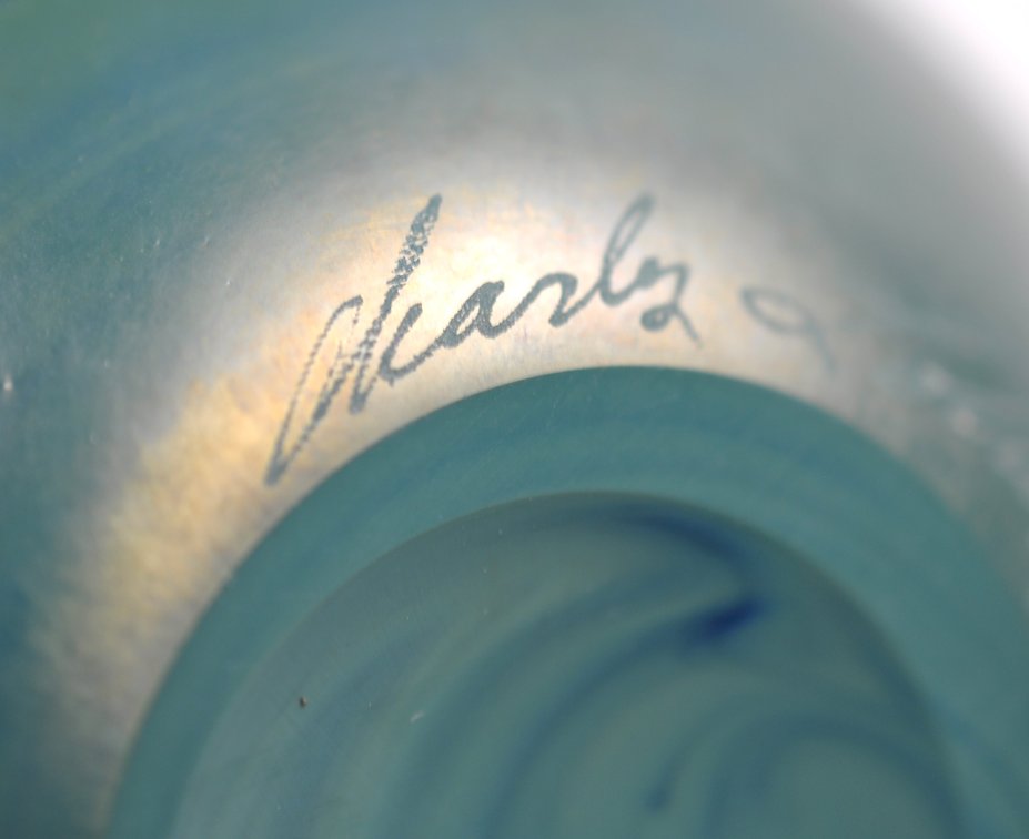 Charles Lotton Blue Iridescent Lava Glass Vase, photo 6 of 9