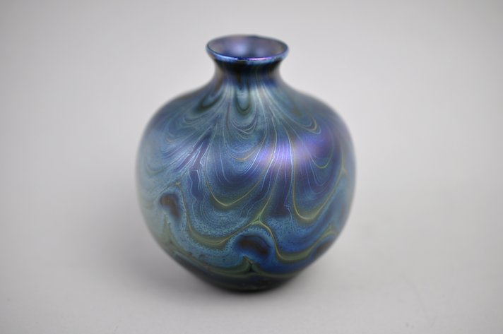 Charles Lotton Blue Iridescent Wavy Vase