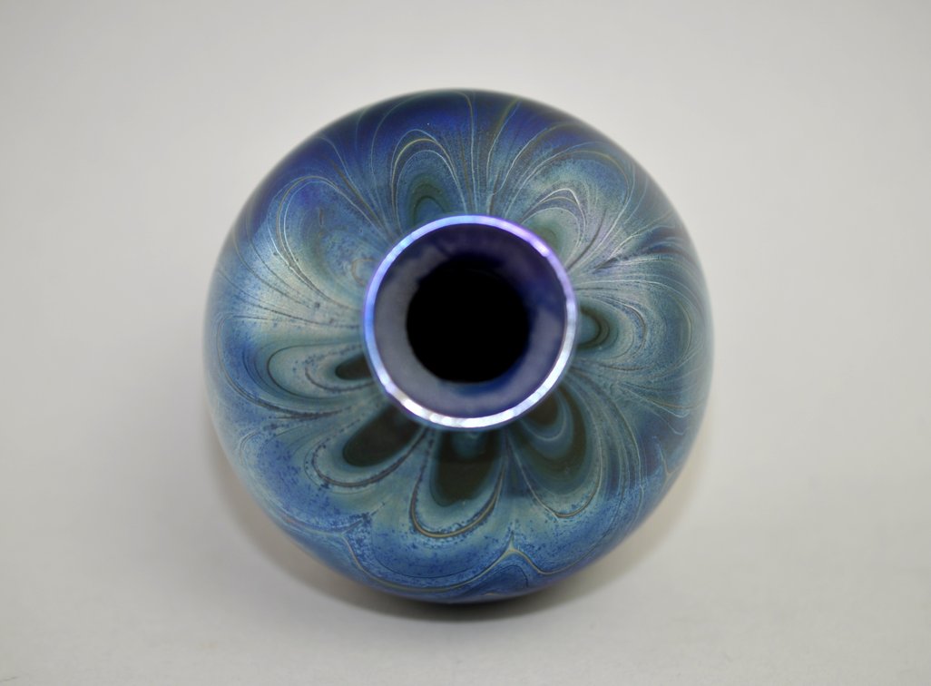 Charles Lotton Blue Iridescent Wavy Vase, photo 5 of 8
