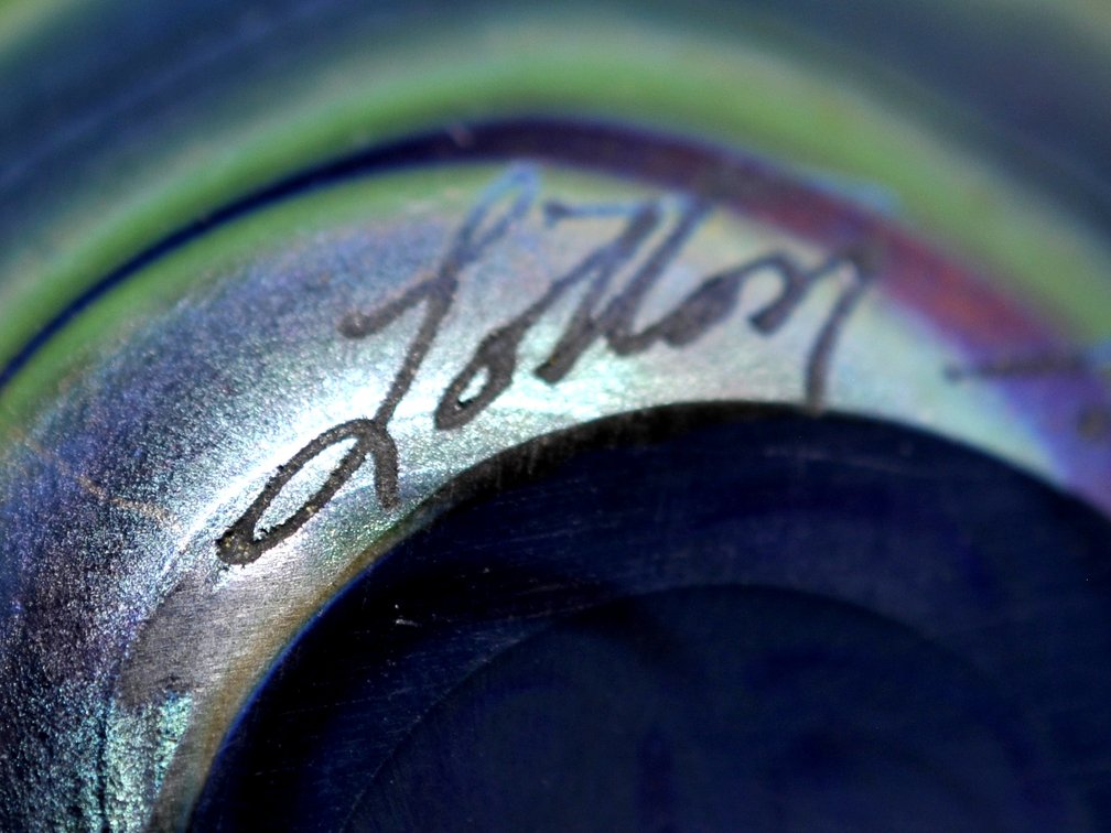 Charles Lotton Blue Iridescent Wavy Vase, photo 7 of 8