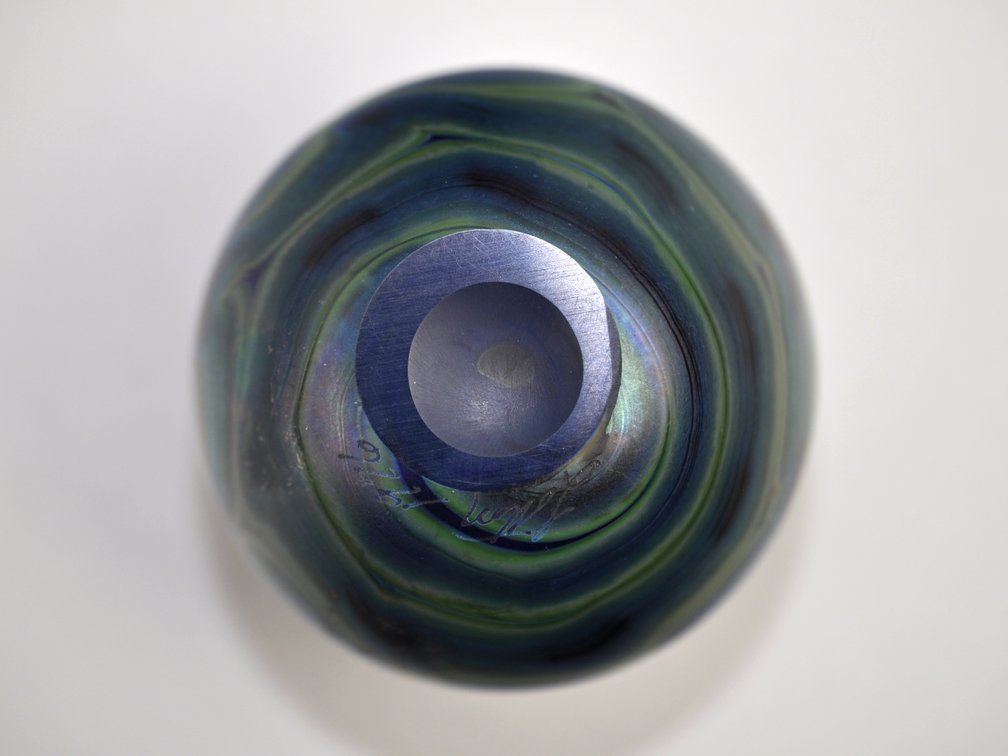 Charles Lotton Blue Iridescent Wavy Vase, photo 6 of 8