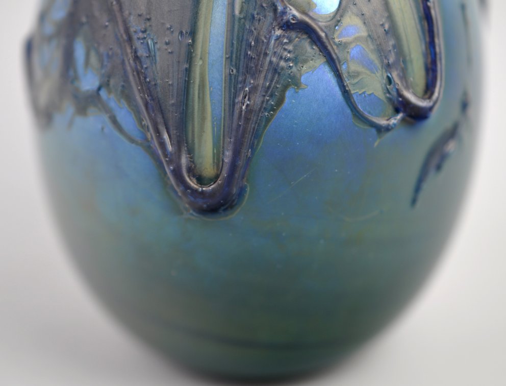 Charles Lotton Blue Iridescent Lava Glass Vase, photo 9 of 9