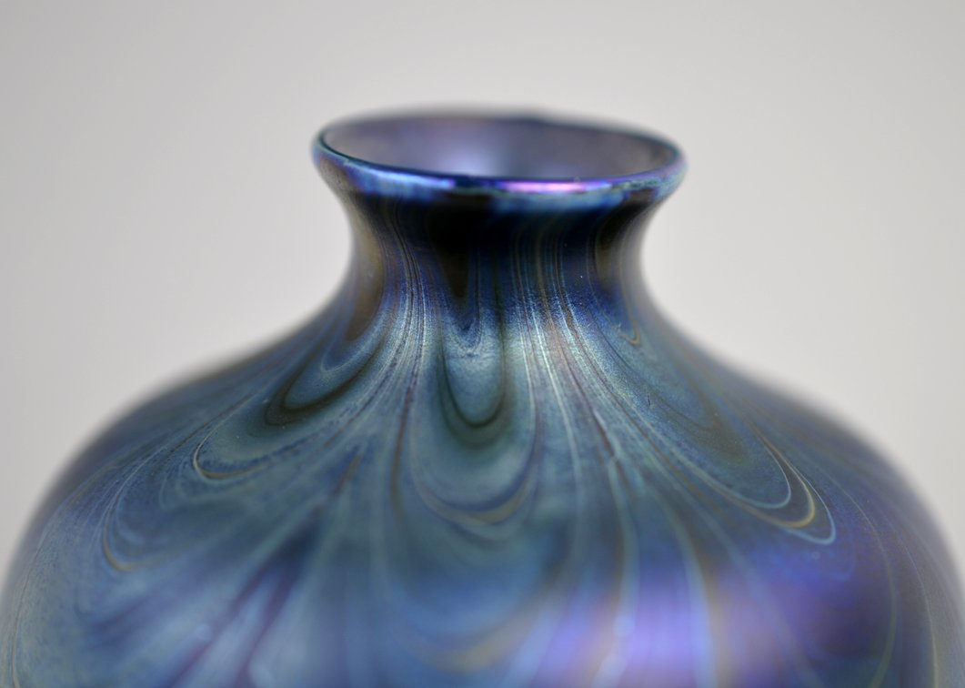Charles Lotton Blue Iridescent Wavy Vase, photo 3 of 8