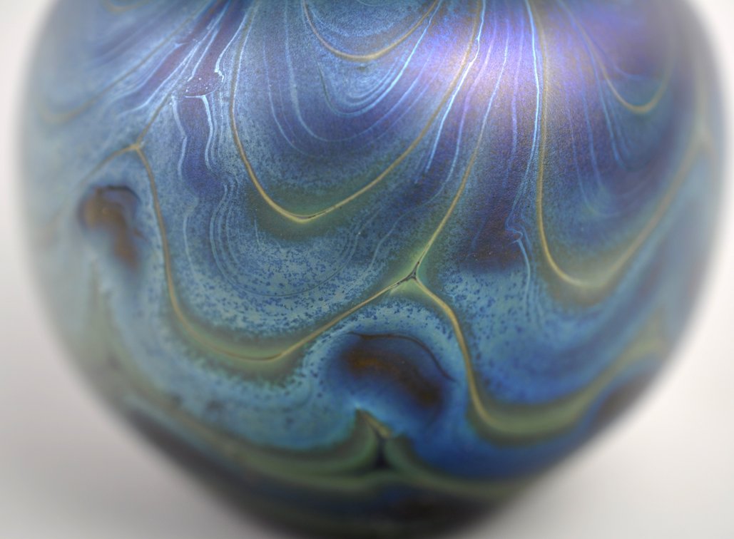 Charles Lotton Blue Iridescent Wavy Vase, photo 4 of 8