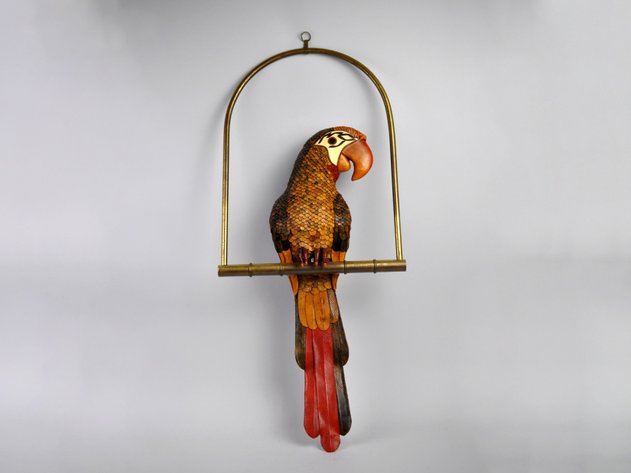 Federico Mexican Leather Macaw Hanging Sculpture