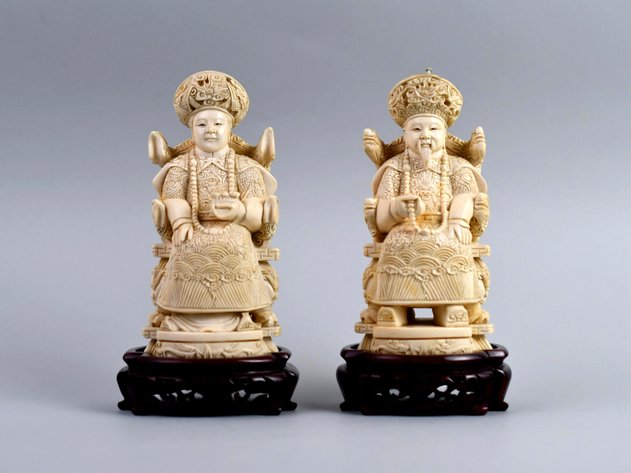 Chinese Emperor & Empress Carved Figures