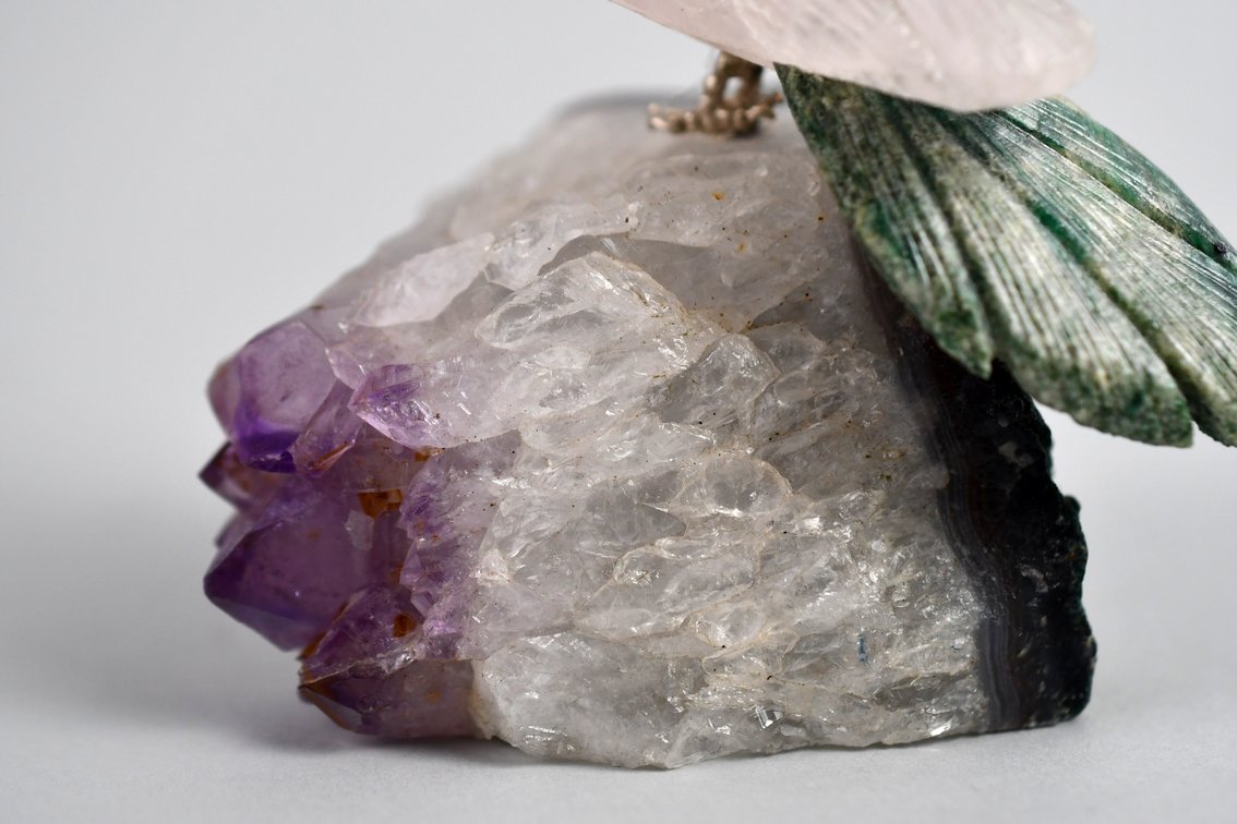 Carved Brazilian Crystal Parrot on Amethyst Cluster, photo 5 of 17