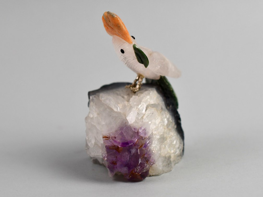 Carved Brazilian Crystal Parrot on Amethyst Cluster, photo 6 of 17