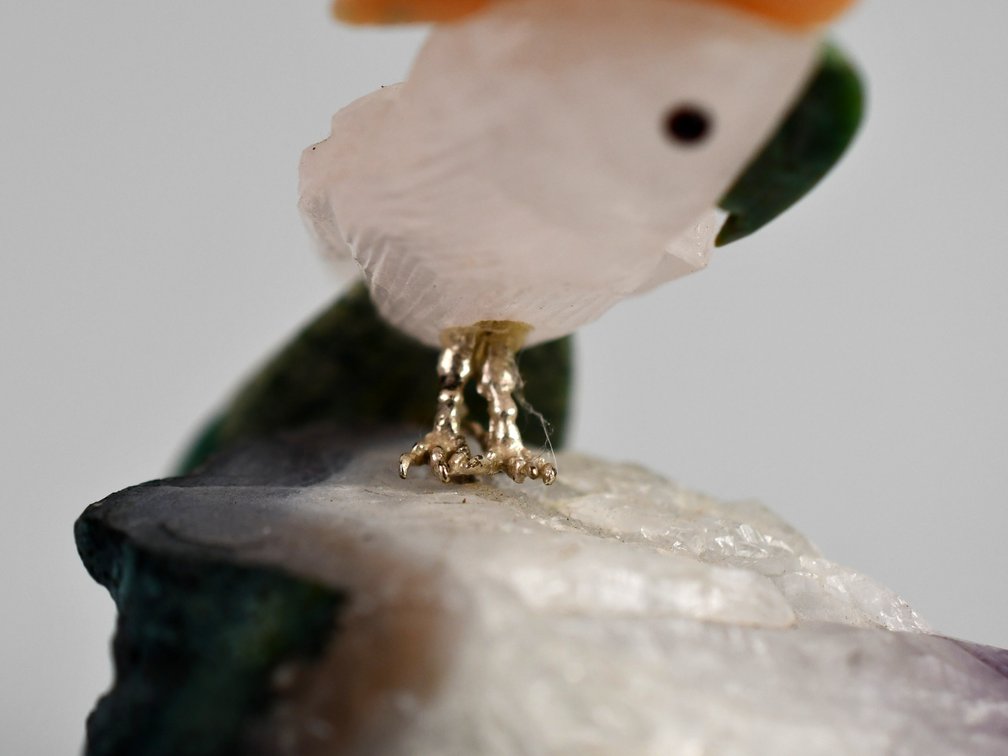 Carved Brazilian Crystal Parrot on Amethyst Cluster, photo 12 of 17