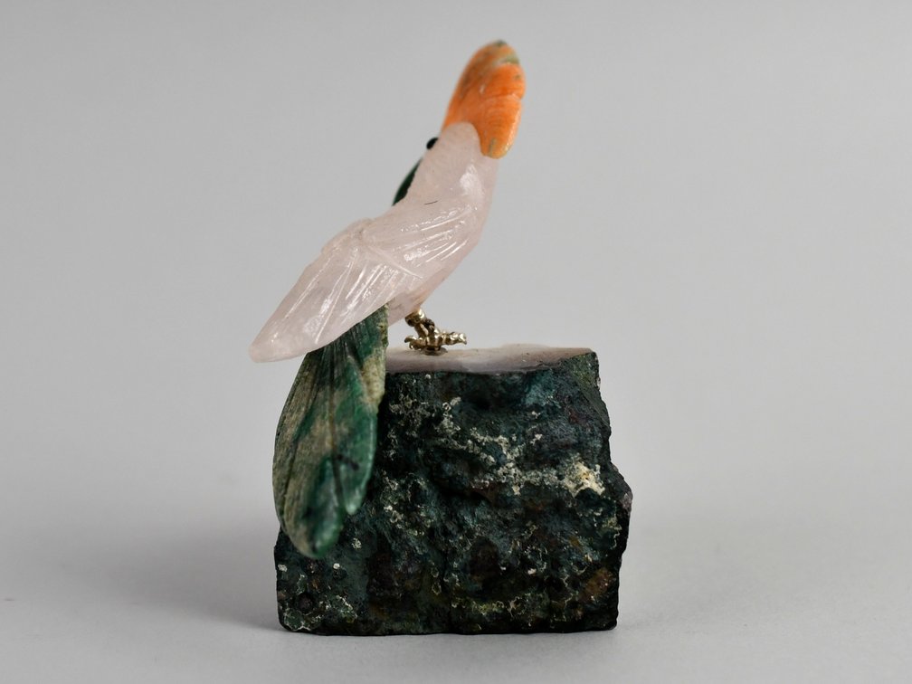 Carved Brazilian Crystal Parrot on Amethyst Cluster, photo 14 of 17