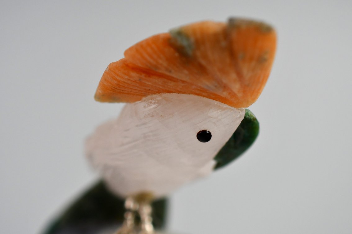Carved Brazilian Crystal Parrot on Amethyst Cluster, photo 11 of 17