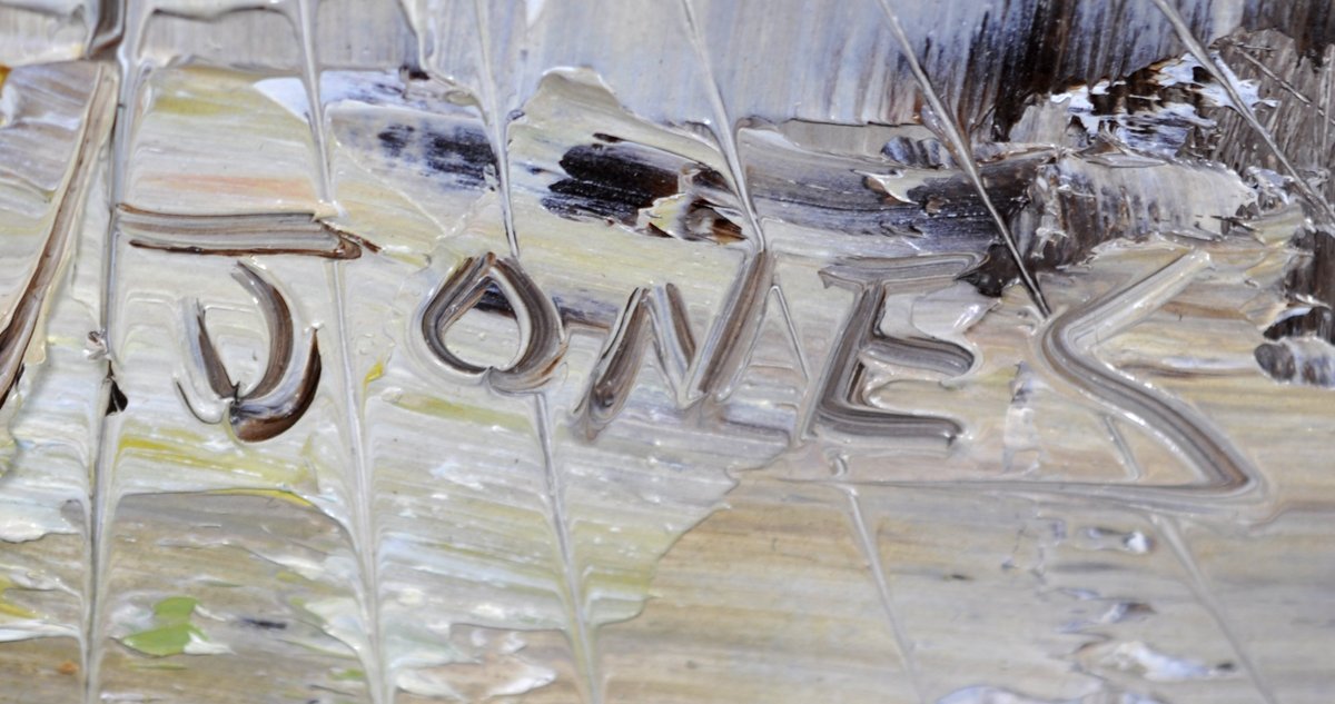 W. Jones, Signed Boats at the Dock Oil Painting, photo 9 of 12