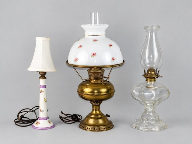 Vintage Brass Porcelain & Glass Lamp Collection