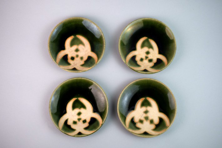 Japanese Minpei / Awaji Ware Style Green-Glazed Tea Saucers