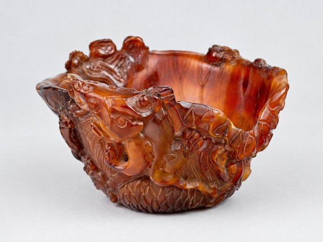 Chinese Carved Ox Horn Brush Washer