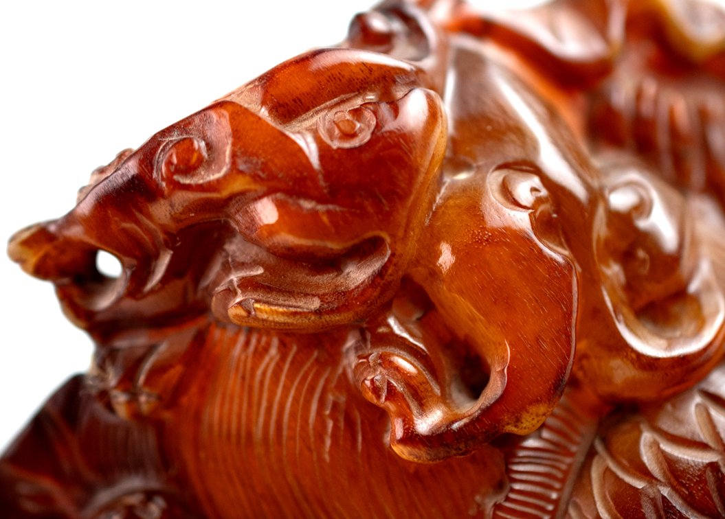 Chinese Carved Ox Horn Brush Washer, photo 10 of 12