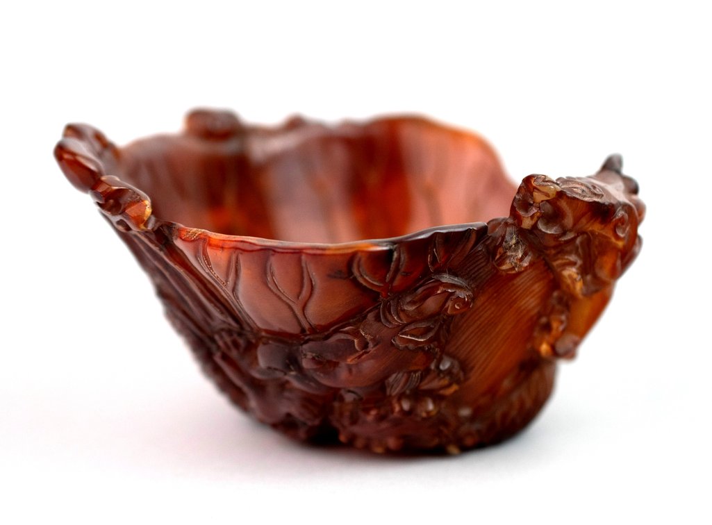 Chinese Carved Ox Horn Brush Washer, photo 2 of 12