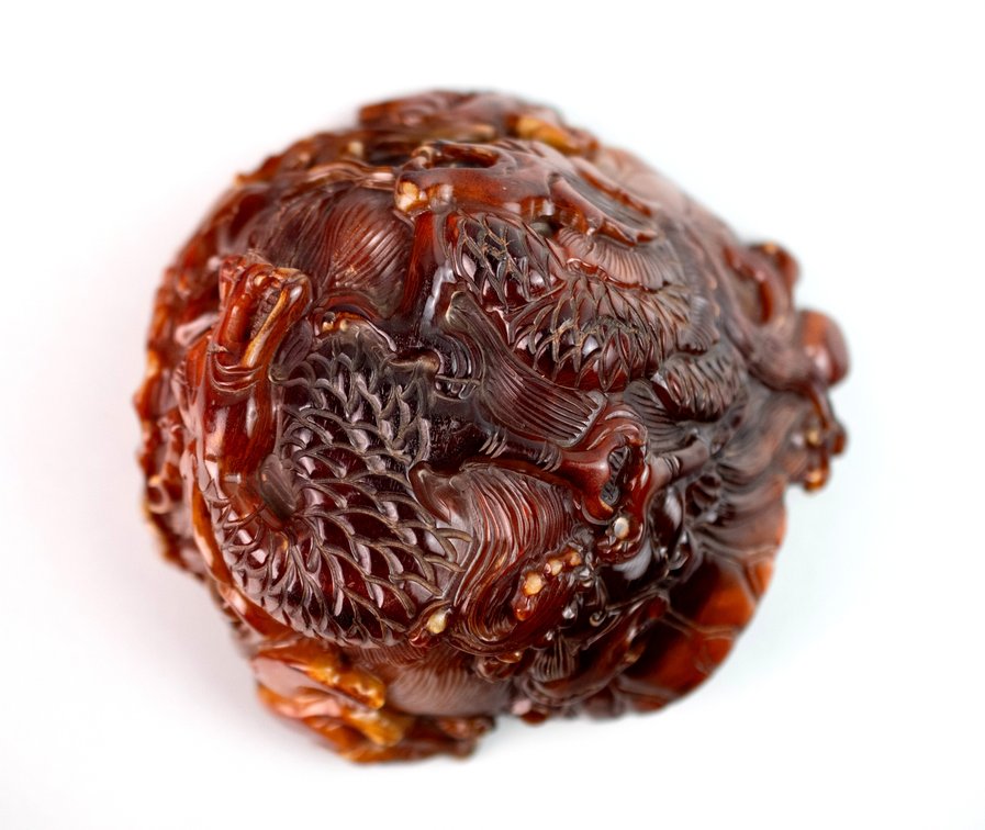 Chinese Carved Ox Horn Brush Washer, photo 6 of 12