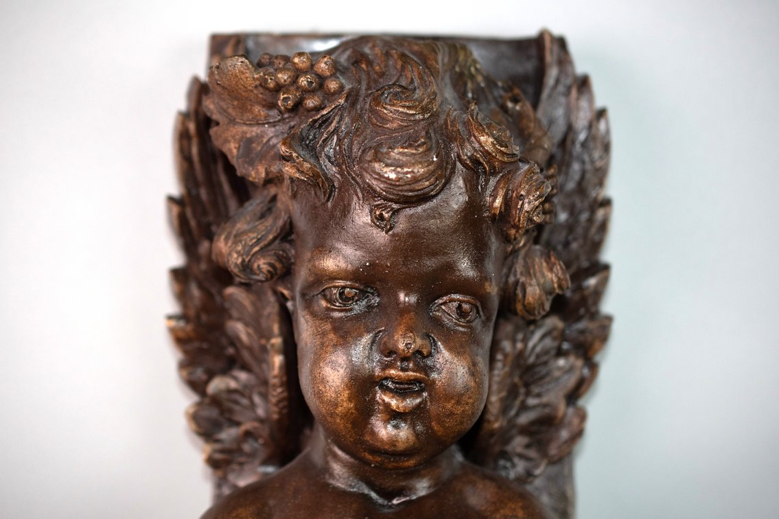 Baroque Style Winged Cherub Plaster Sculpture, photo 2 of 12