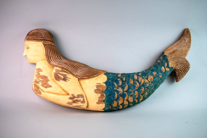 Hand Carved Wooden Mermaid Wall Sculpture