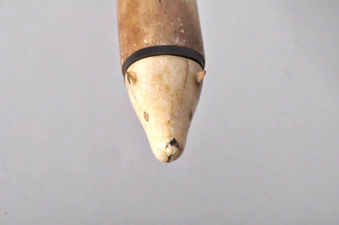 Inuit Walrus Bone Oosik Club with a Bear Figure, photo 11 of 24