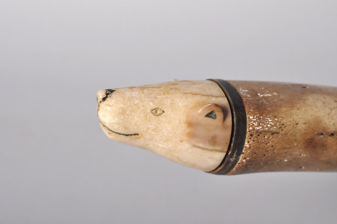 Inuit Walrus Bone Oosik Club with a Bear Figure, photo 8 of 24
