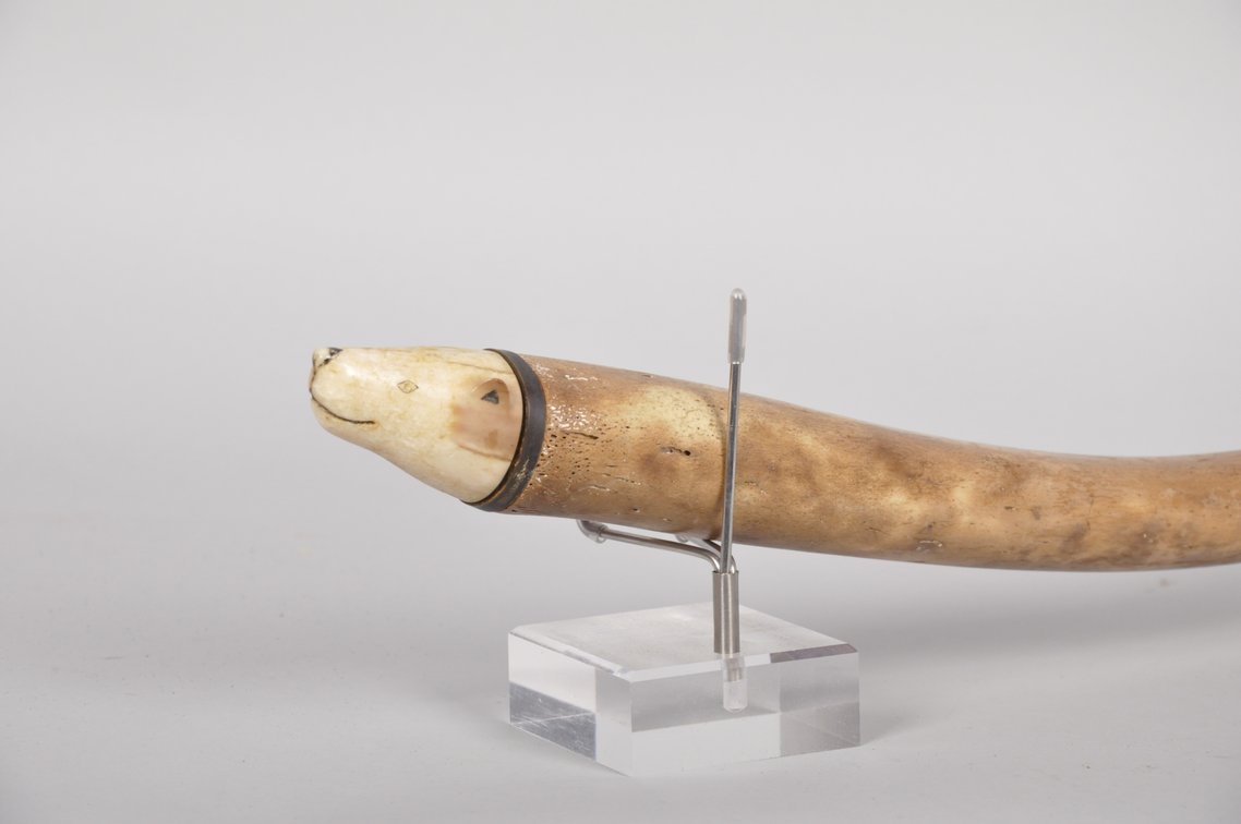 Inuit Walrus Bone Oosik Club with a Bear Figure, photo 5 of 24