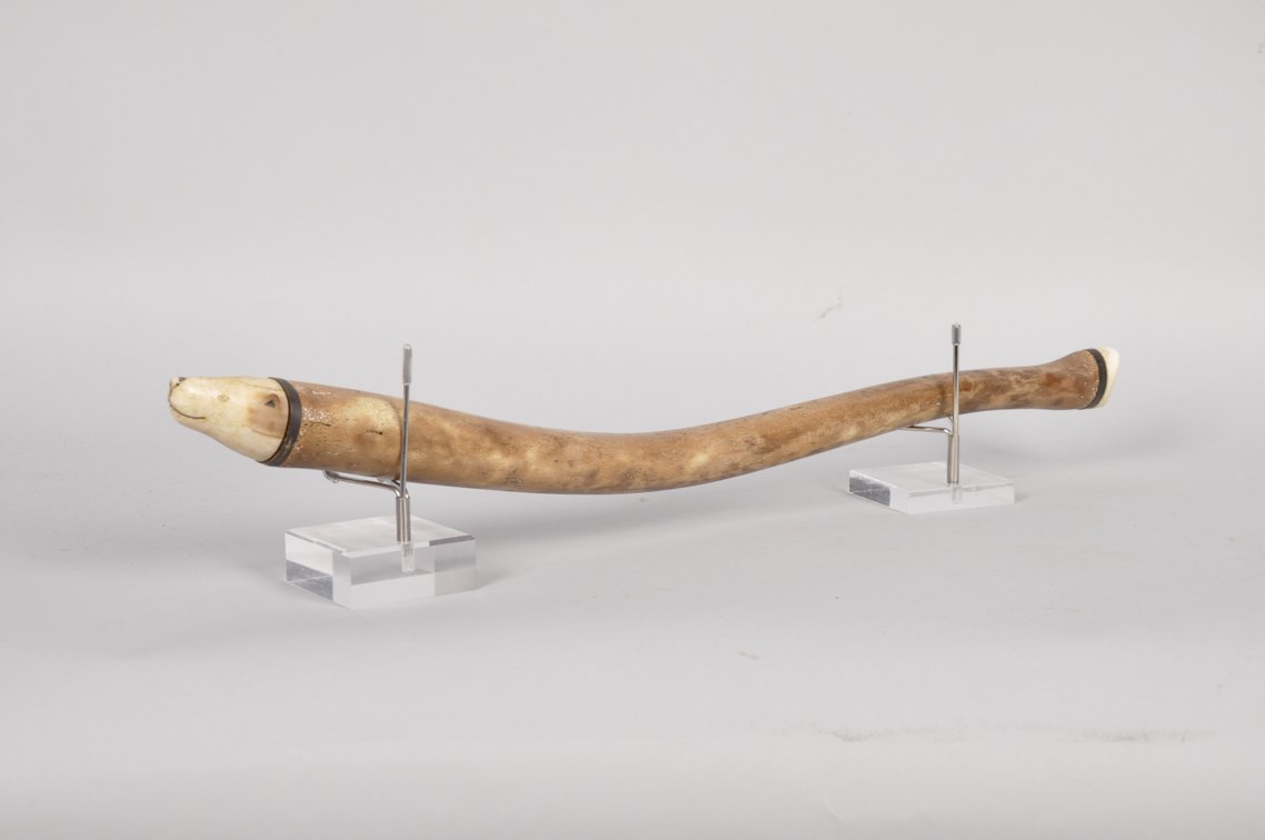 Inuit Walrus Bone Oosik Club with a Bear Figure, photo 2 of 24