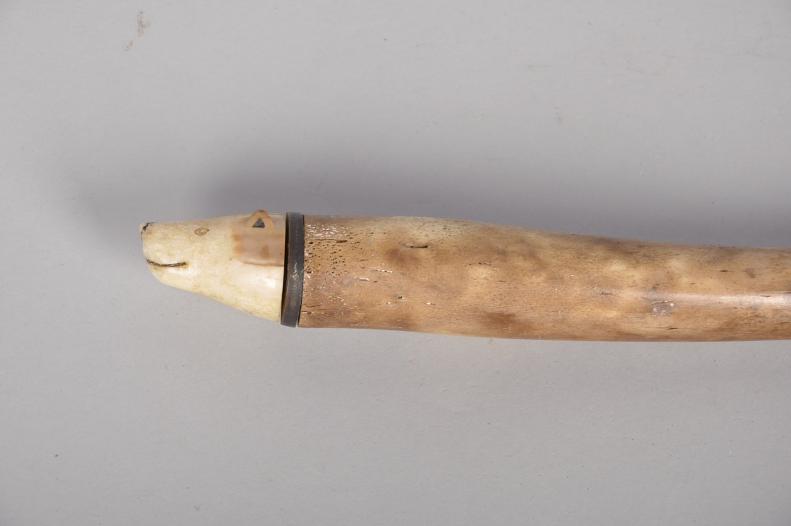 Inuit Walrus Bone Oosik Club with a Bear Figure, photo 15 of 24