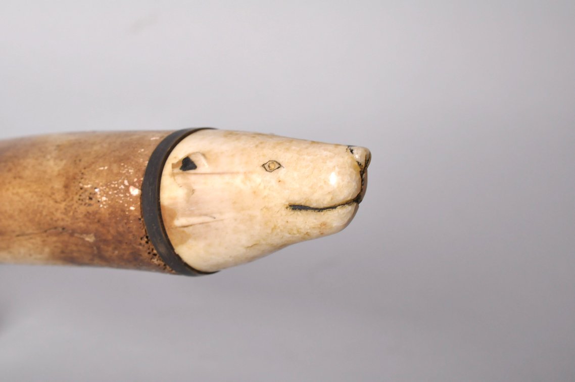 Inuit Walrus Bone Oosik Club with a Bear Figure, photo 17 of 24