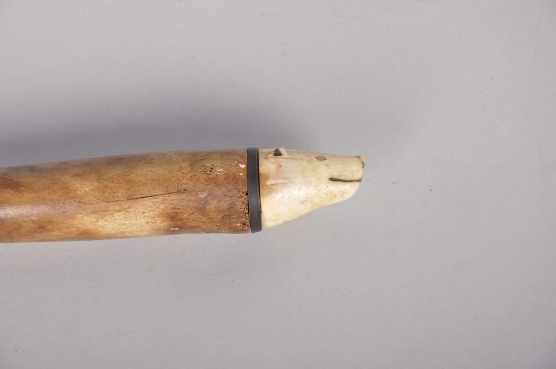 Inuit Walrus Bone Oosik Club with a Bear Figure, photo 14 of 24
