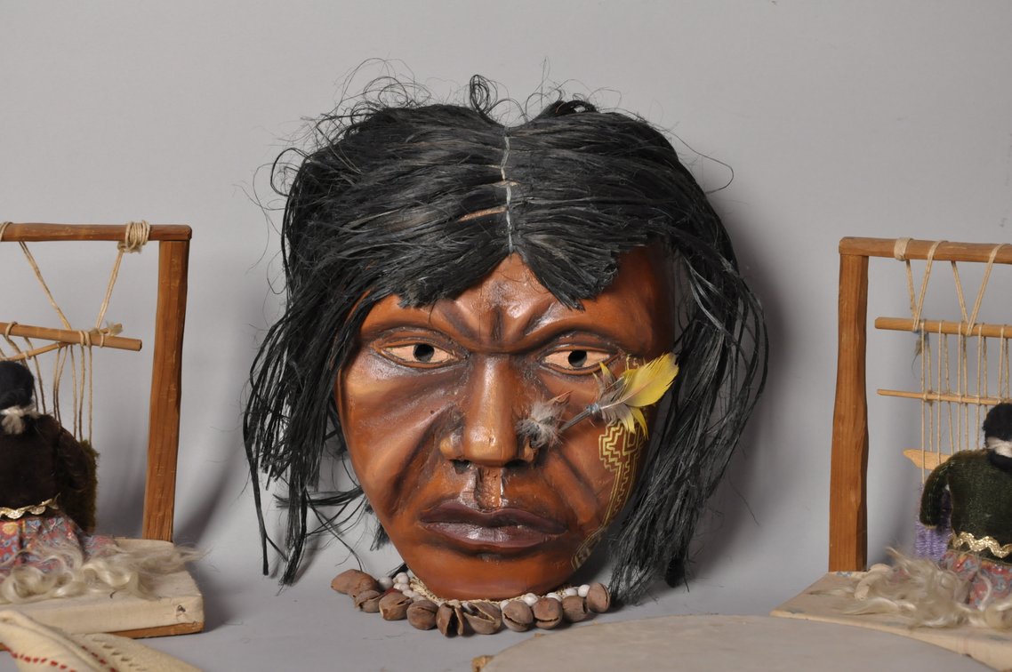 Moccasins, Clay Frame Drum, Weavers, and Mask, photo 2 of 10