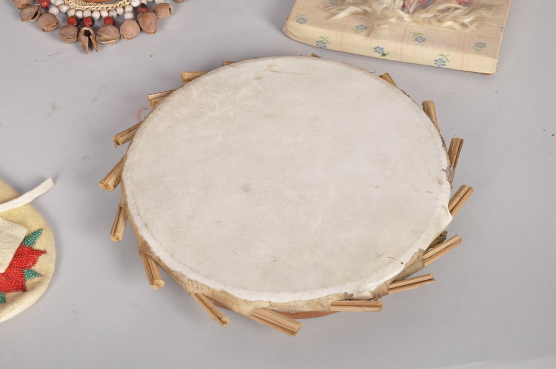 Moccasins, Clay Frame Drum, Weavers, and Mask, photo 4 of 10