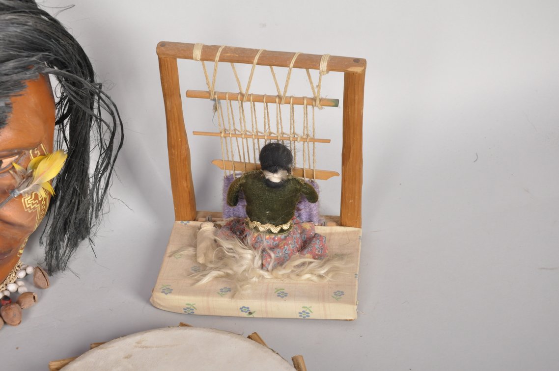 Moccasins, Clay Frame Drum, Weavers, and Mask, photo 5 of 10