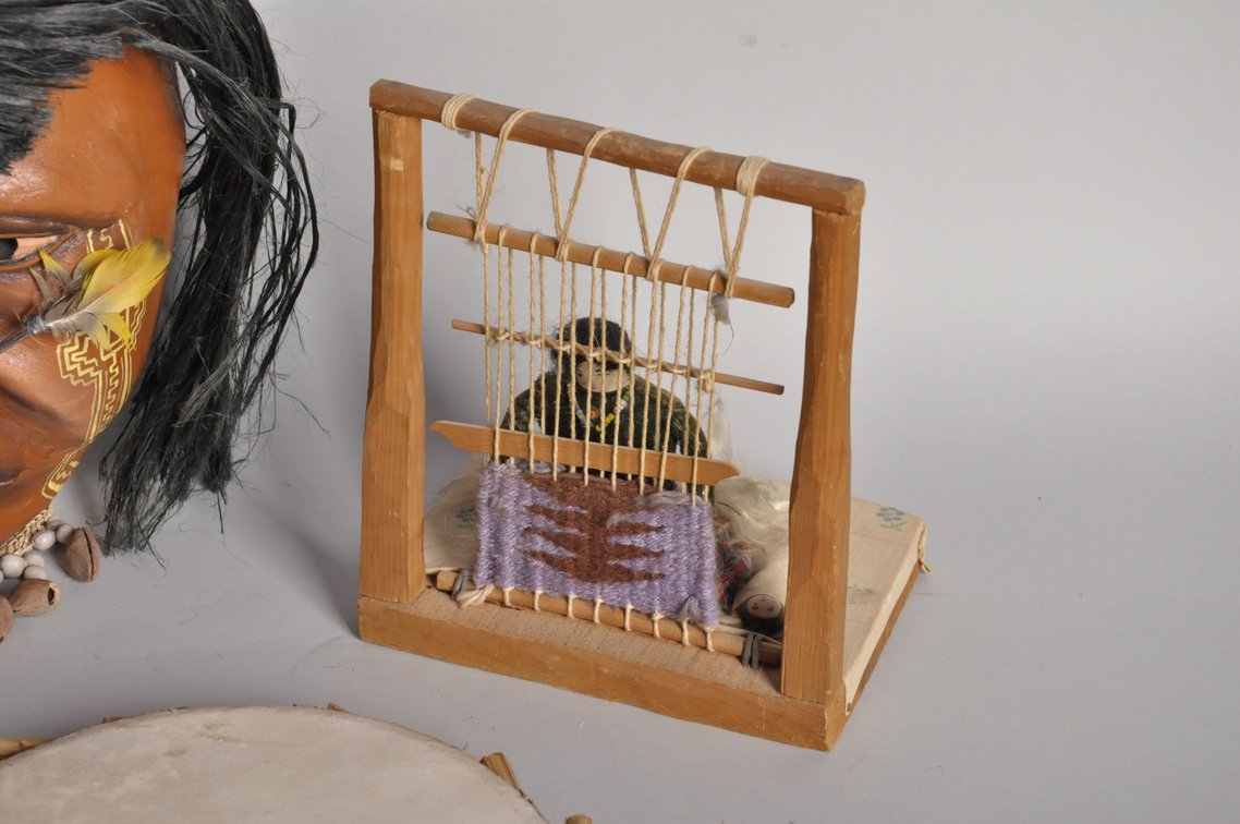 Moccasins, Clay Frame Drum, Weavers, and Mask, photo 8 of 10