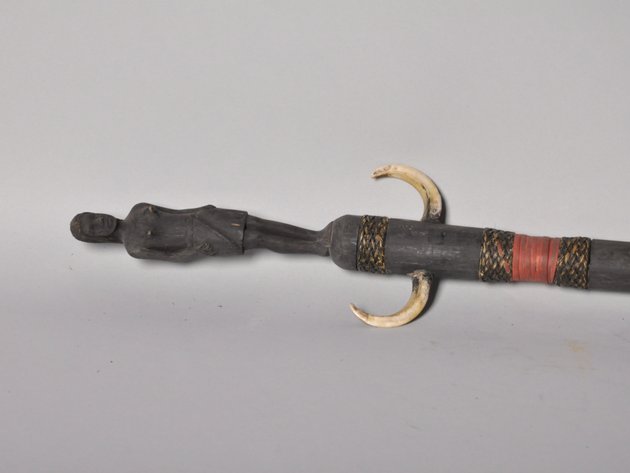 20th Century Filipino Boar Tusk Staff with a Carved Figure