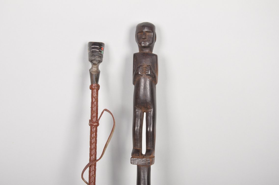 African Carved Wooden Figural Staffs and Whip, photo 4 of 8