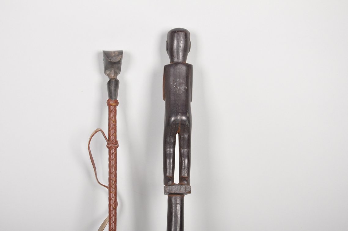 African Carved Wooden Figural Staffs and Whip, photo 5 of 8