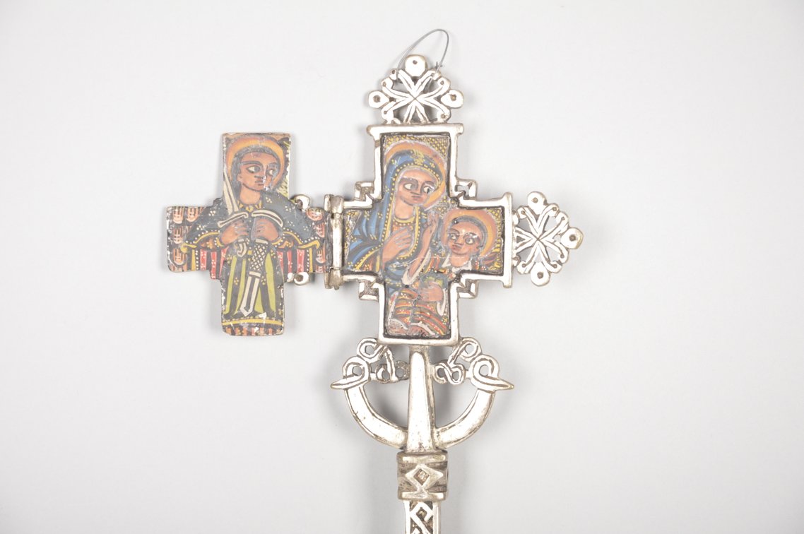 Ethiopian Coptic Christian Metal Cross with Icon Painting, photo 2 of 8