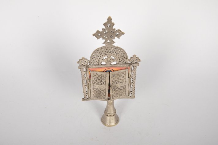 Ethiopian Coptic Christian Metal Cross with Icon Painting