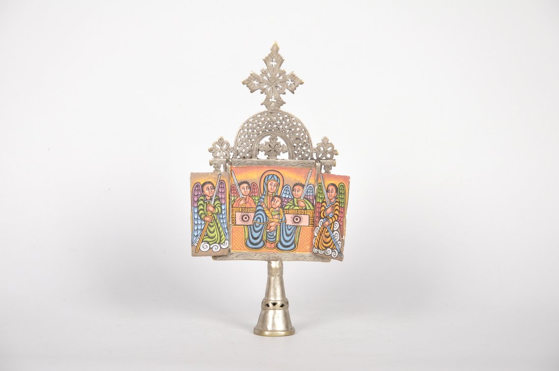Ethiopian Coptic Christian Metal Cross with Icon Painting, photo 3 of 8